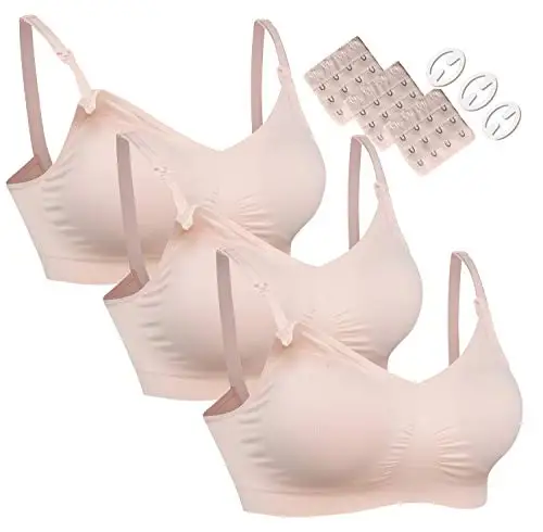 
HJ065 3PACK Full Bust Seamless Nursing Maternity Bras Bralette S-XXL with Extra Bra Extenders & Clips 