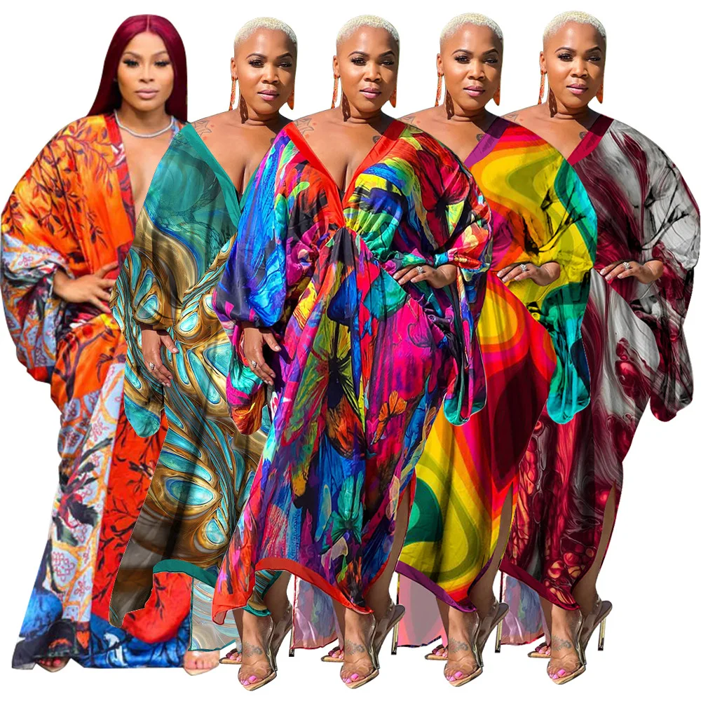 BuPao Cheapest price Spring 2024 Women Clothes Long Sleeve African Clothing Print Fashion Long Trench Robe Casual Dresses Modest