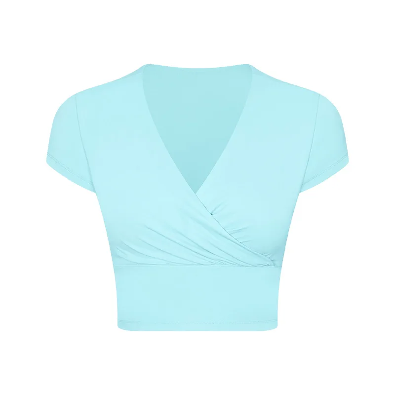 MAQVOB New Zero Sense Cross Front Fold Yoga Dress Personality Fashion All Fitness Sports Short Sleeve Bra