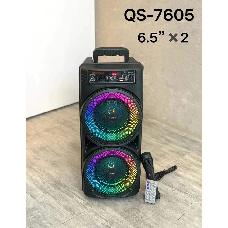 QS-7605 New Design Bass Speaker KIMISO Double 6.5inch Speaker Big TWS Plastic Speaker With Microphone