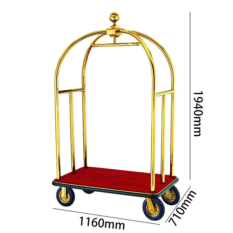 Small Golden Anti-Fingerprint Steel Hotel Lobby Luggage Cart Modern Design Top Baggage Trolley