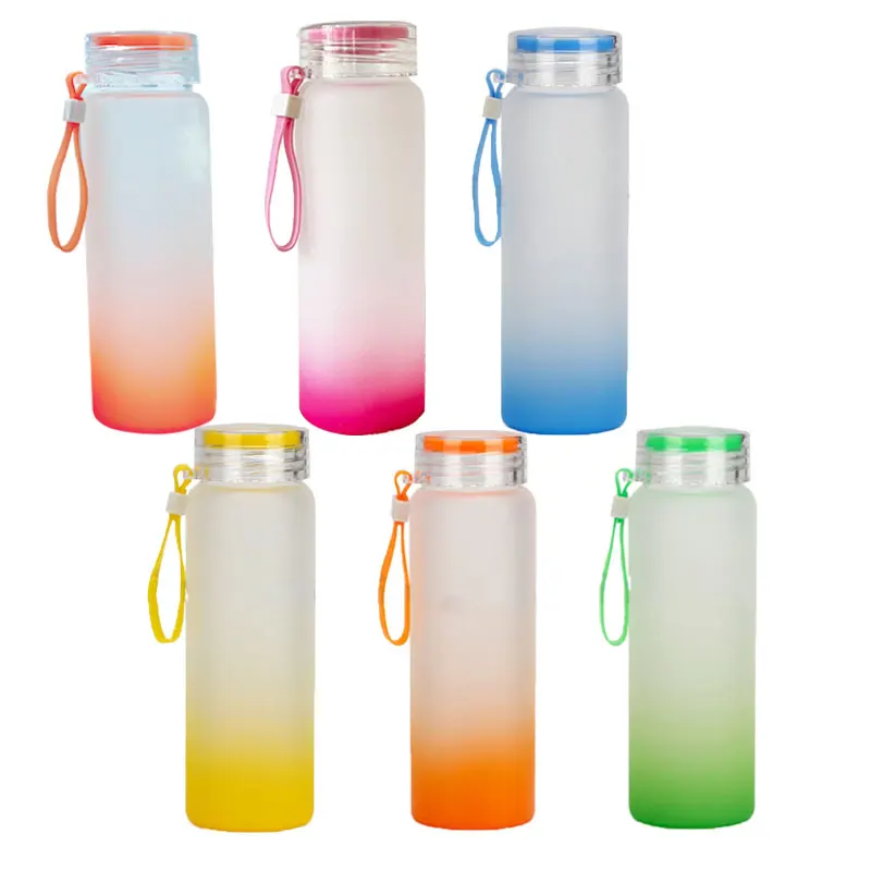 USA WAREHOUSE stocked 17oz 500ml Frosted Sublimation Ombre Gradient color Matte Glass Tumbler Sub Glass Water Bottle