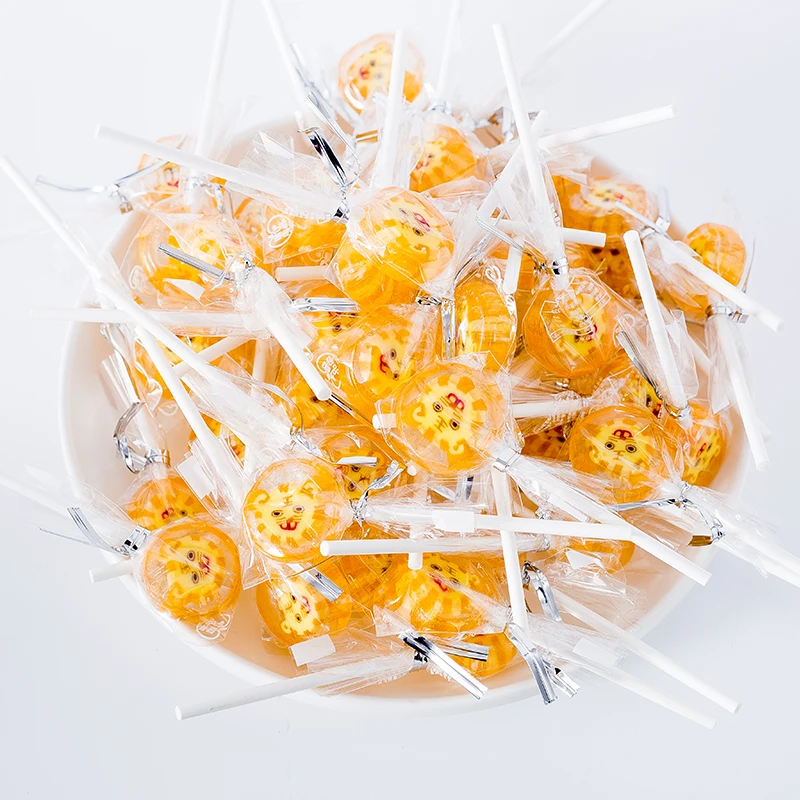 New Designed 8g Safety Paper Bom Bom Lollipop Tiger Pattern Lollipop Candy