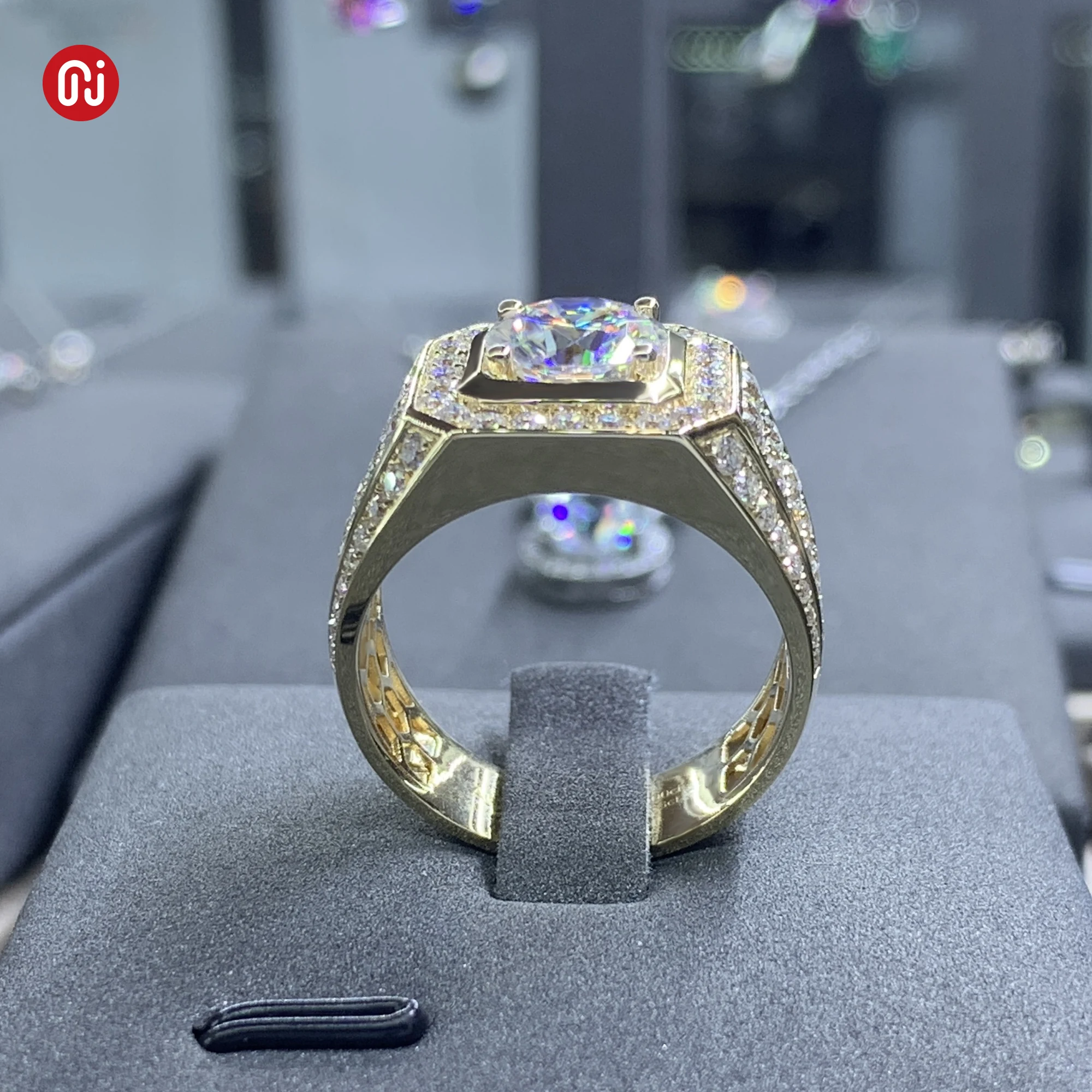 GIGAJEWE 3.0CT Round Cut Moissanite  White D color Color 9K/14K/18K Yellow gold man band  Ring