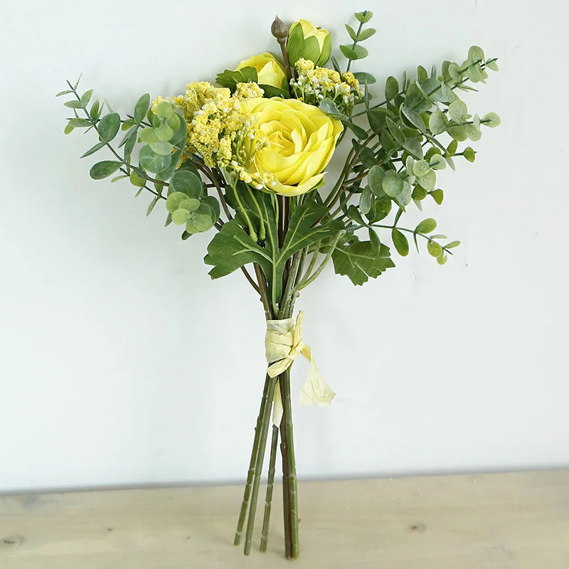 High Quality 38CM Artificial Rose Bunch for Weddings and Bride Holding Flowers for Crochet Decorations Wholesale