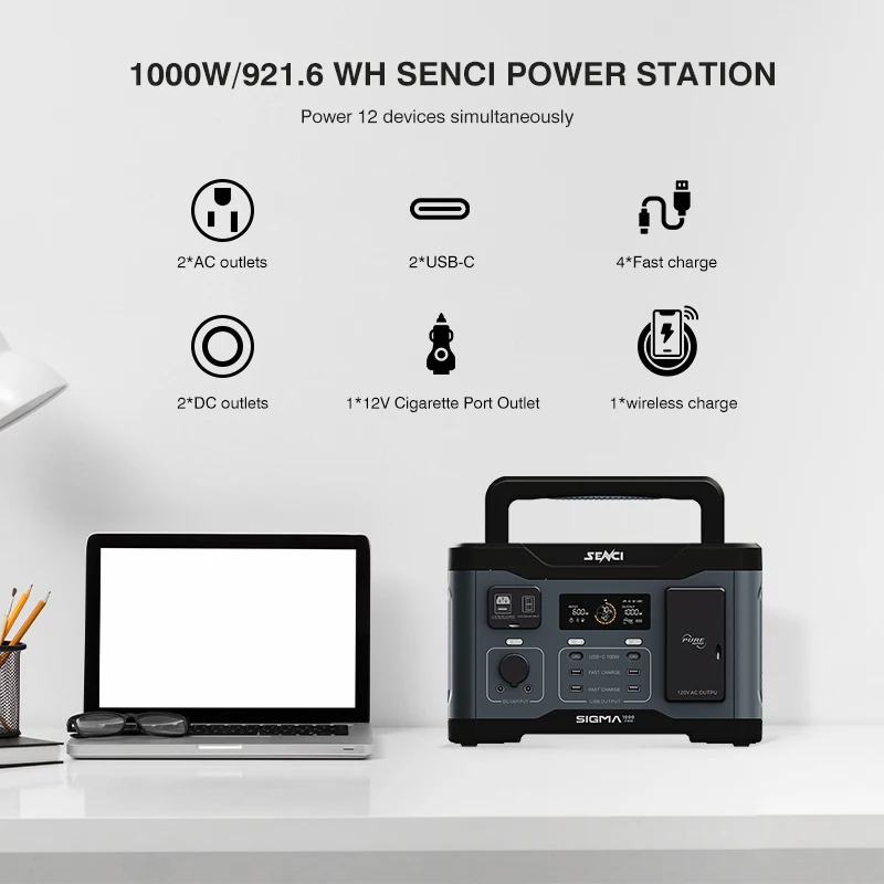SENCI 1000W 921Wh UPS power bank portable generate power station 1000w portable power station solar generator