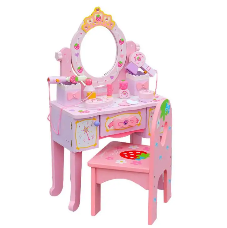 New shape hot selling wooden dressing table toys girl toys dressing table wooden dressing toys
