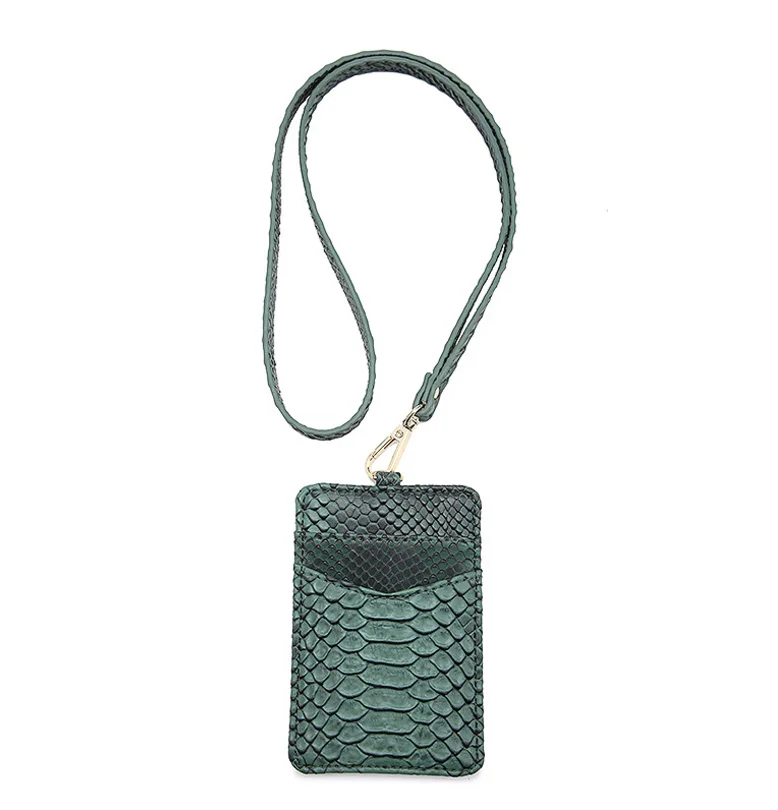 Hot selling  pattern student ID card holder custom PU leather work pass card case with lanyard