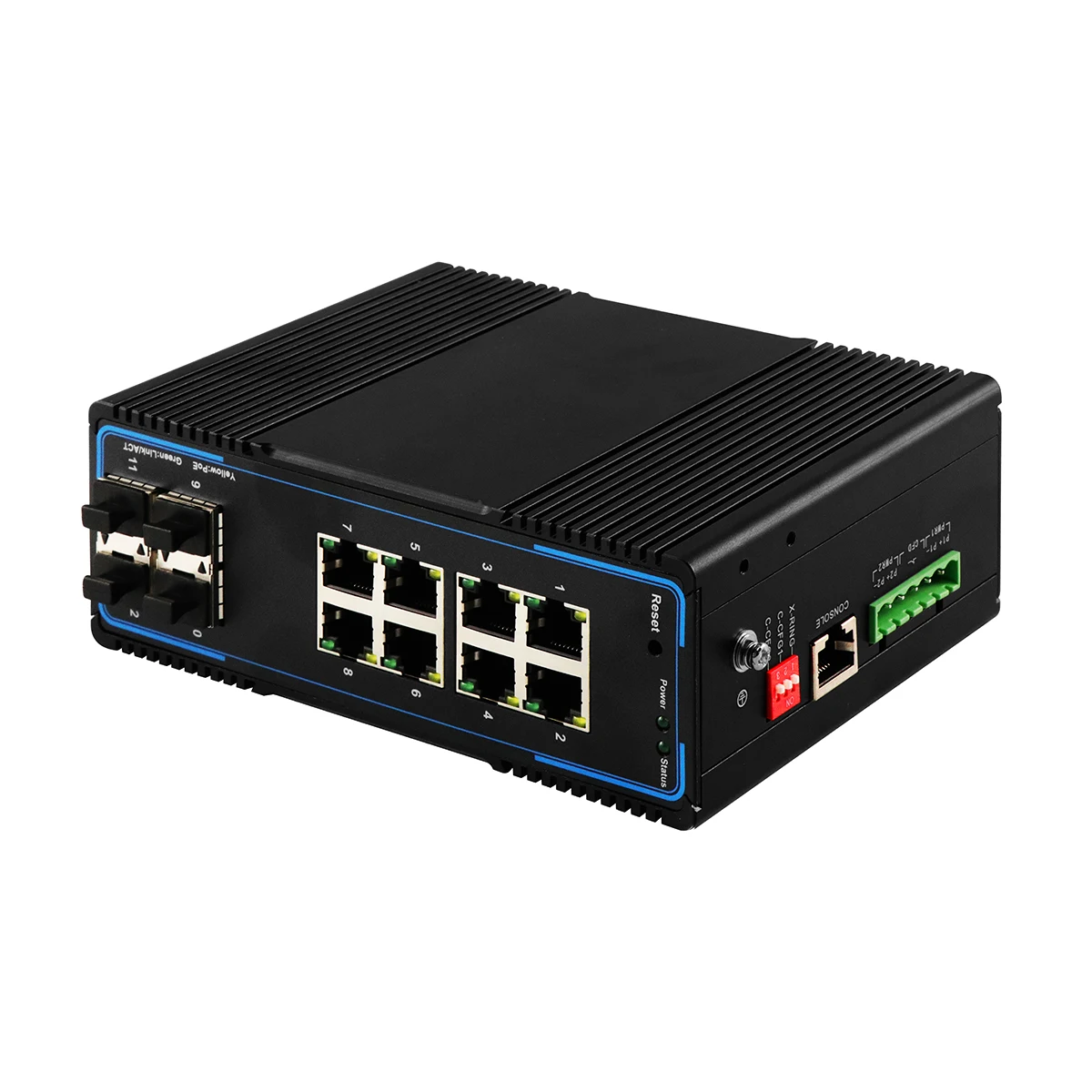 12 port Industrial SFP+ network ethernet layer 2 managed switch with 8 port POE