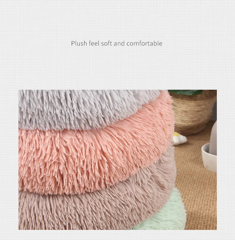 Semi-closed Long Plush Soft Pet Cat Dog Sleeping House Bed Mint Green Round Shape 60*15 cm Cat Plush Bed PB2021070905
