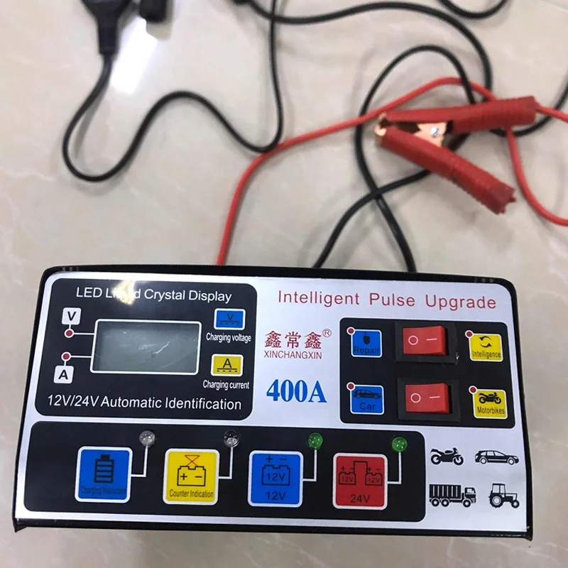 US EU Plug Use 12V24V 220W Car Battery Charger Fully Automatic High Frequency Intelligent Pulse Repair Charger LCD Display