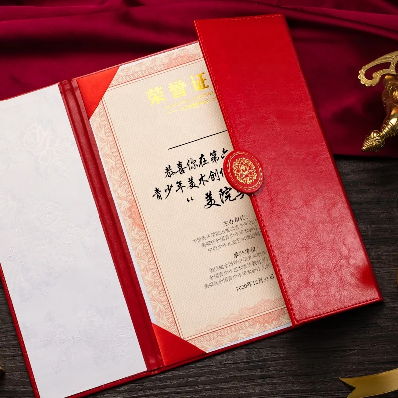 Magnetic Round Buckle Certificate Holder Envelope Vegan Leather A4 Trifold Certificate Folder Plain Diploma Cover Not Padded