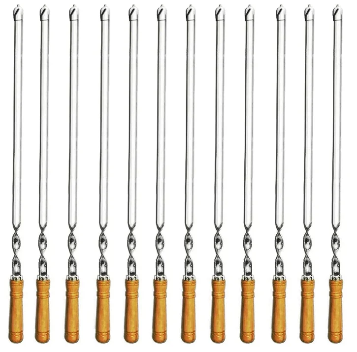 21.5/23.5 Inch Grill Skewers BBQ Barbecue Sticks Skewer Heavy Duty Large Wide Reusable with Nonslip Wooden Handle Kebab Skewers