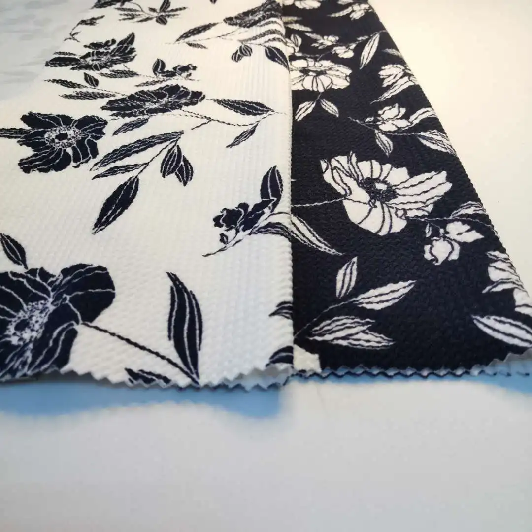 Hot Sale Polyester Spandex Stretch Bubble Rice Bullet  Knitted Jacquard print Fabric for Women Dress