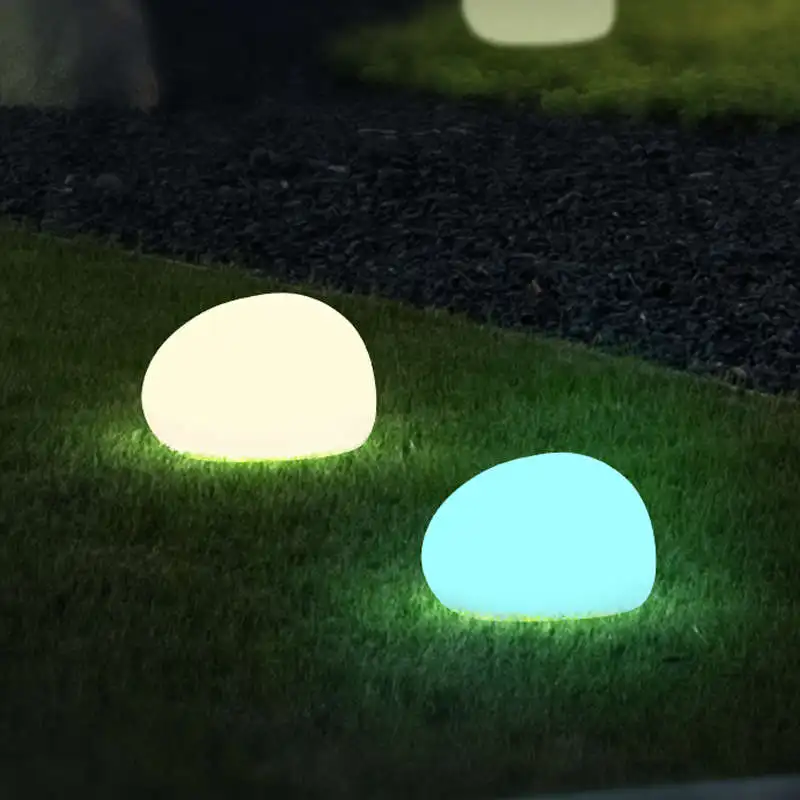 Outdoor Garden Ornaments Waterproof RGB LED Light Decorative Pebble Stone Solar Lawn Lamp with Ground Spike