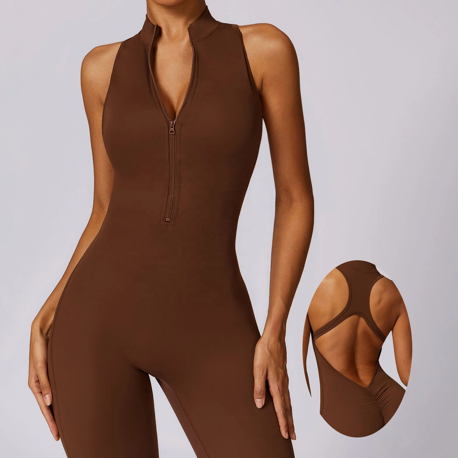 YIYI Wholesale Sleeveless Half Zipper Gym Rompers Beauty Back High Stretchy Workout Suits Comfortable Rompers Women Jumpsuit