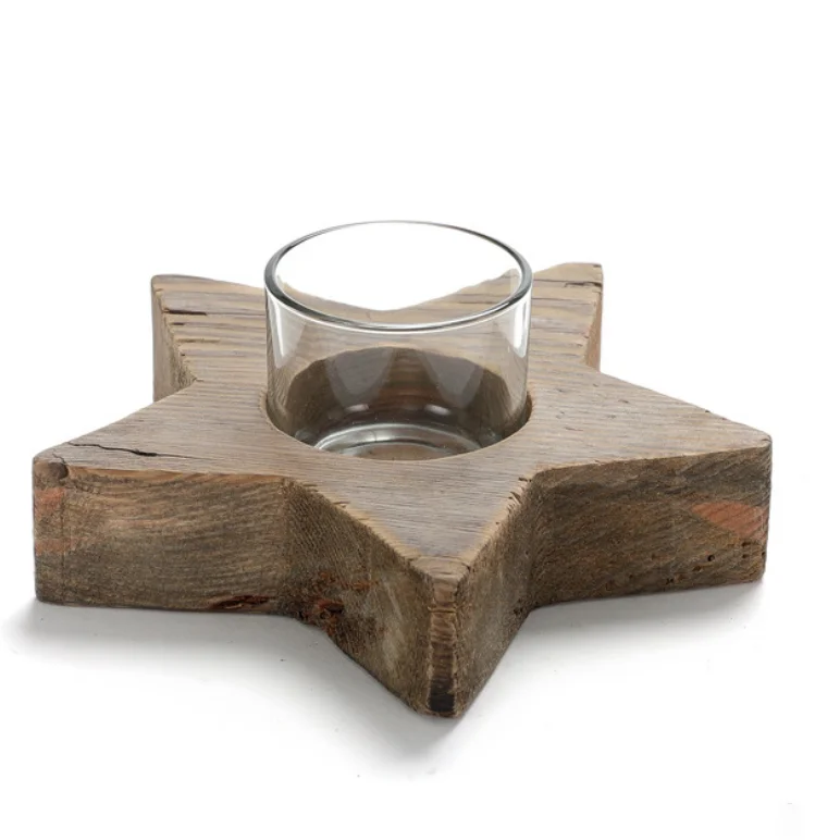 driftwood wooden star shape tealight candleholder