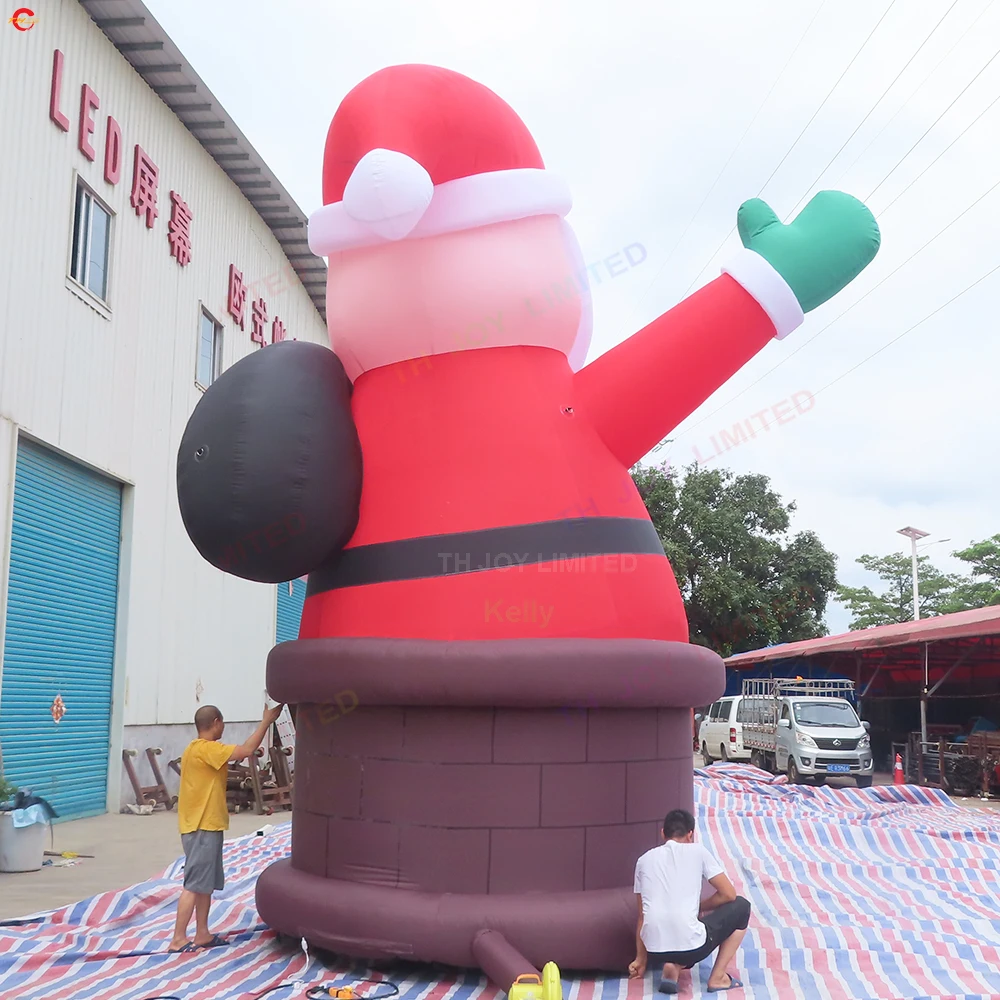 Outdoor Activities 20ft Giant Inflatable Santa Claus on Chimney Xmas Advertising Model With Led Light for Yard Decoration