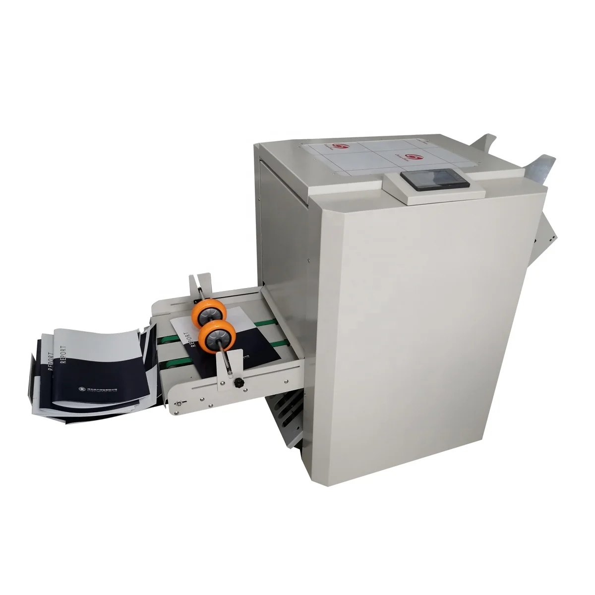 Automatic paper folding and stapling in one pass booklet maker machine with hohner head
