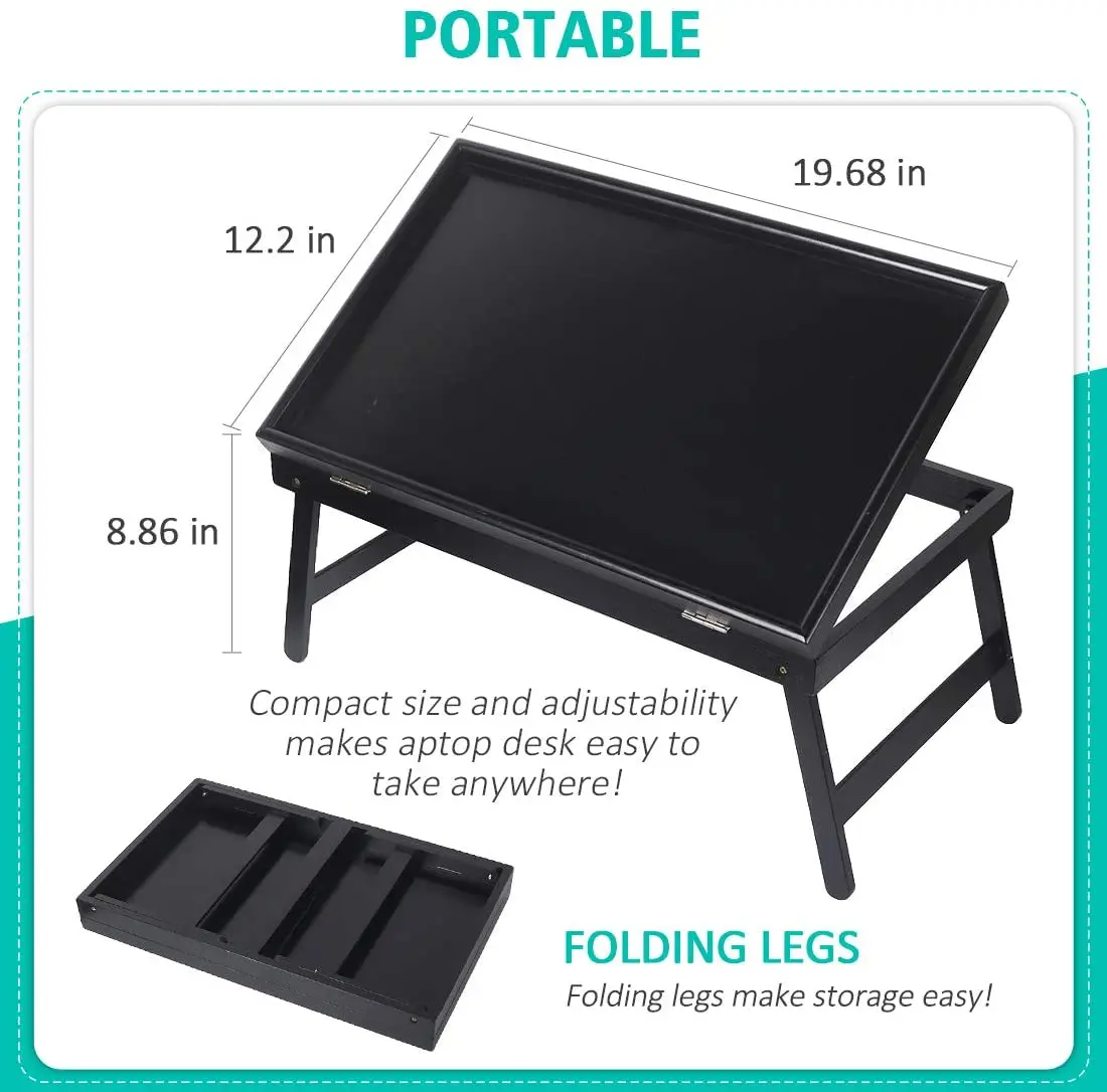Wood Food Serving Tray Bamboo Bed Breakfast Tray Table with Foldable Legs for Computer Laptop Desk