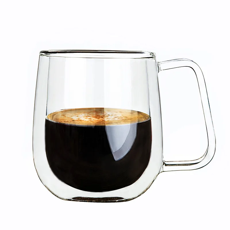 glass double wall glass cup coffee mug with handle