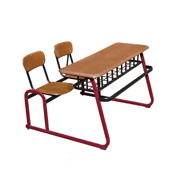 
2 Seater College Steel School Desk Sturdy Metal Wooden Combo Double Student Desks And Chairs 