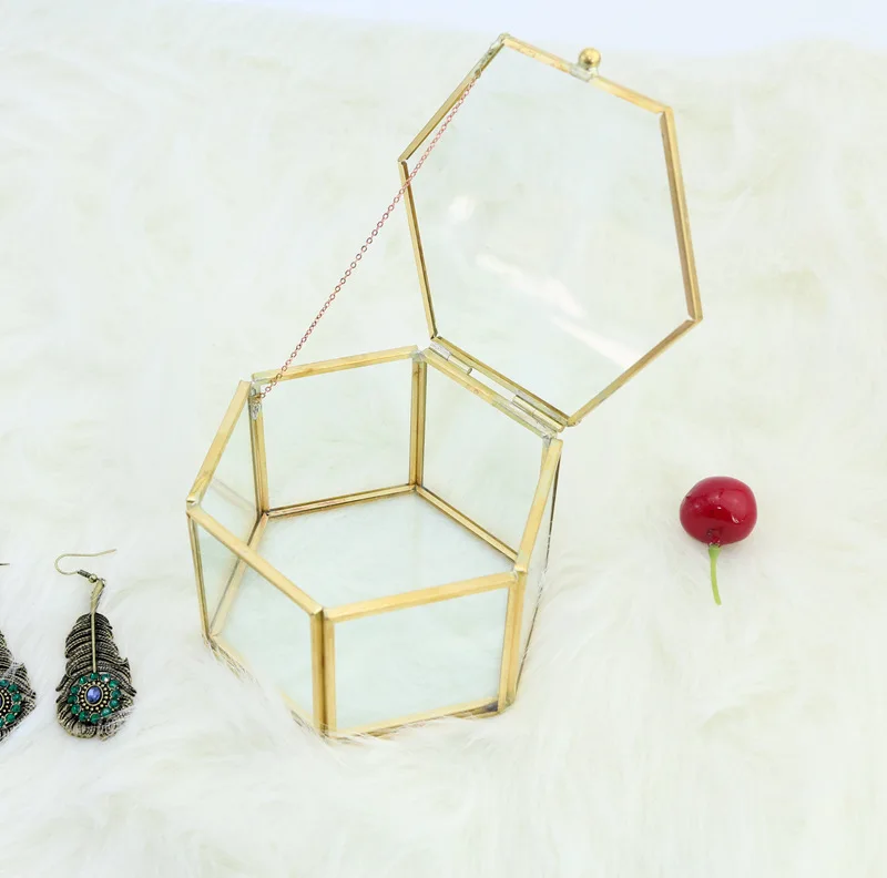 New Design Decorative Cylindrical Geometric Jewelry Glass Storage Box, Gold Glass Box