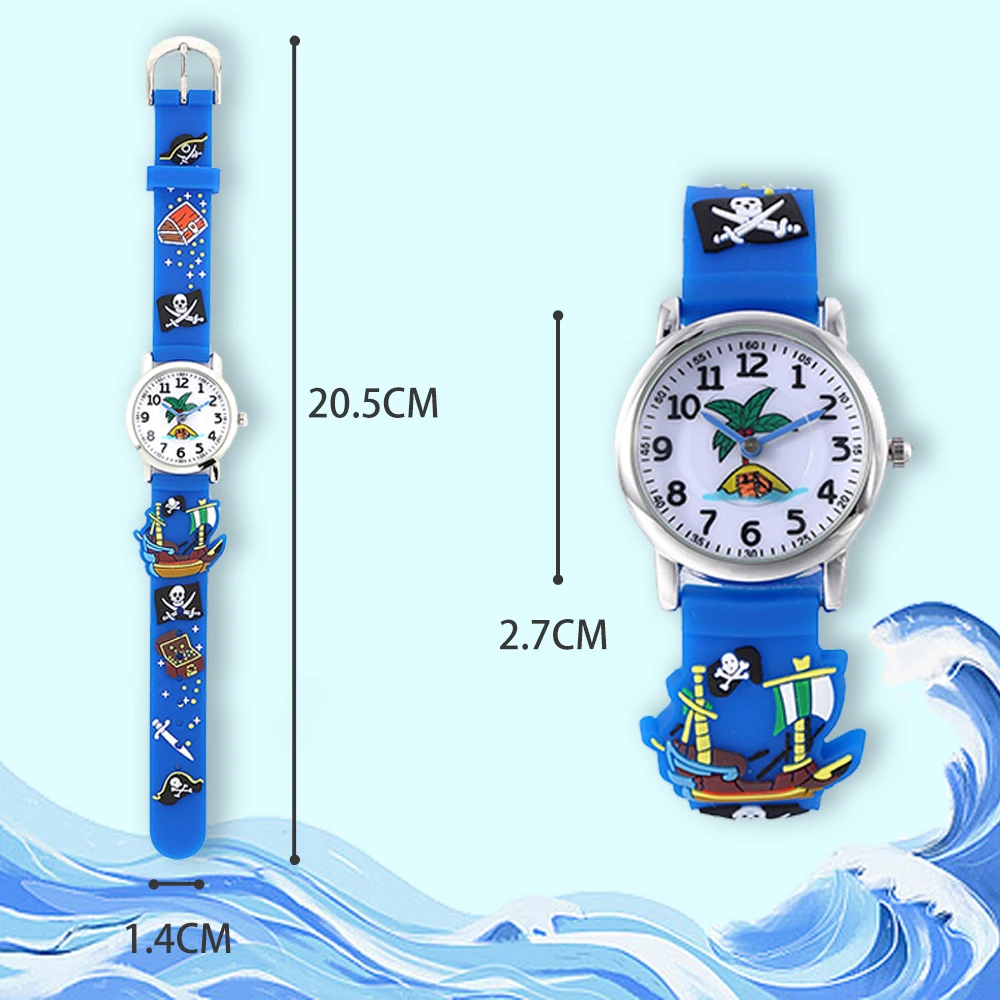 Jnew Bling Brand factory Pirate ship kids character analog watch silicone watch Band simple watch for kids