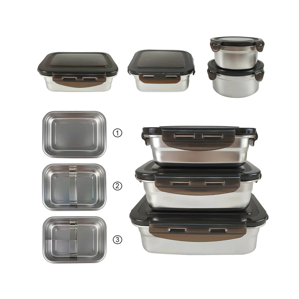 2022 New Custom metal bento box food container set pp lid stainless steel lunch box kids school