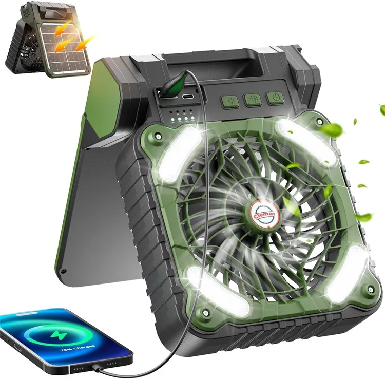 Fan and Power Bank in One Multifunctional Camping Small Solar Charging Portable Dynamo Mini Desk Tent