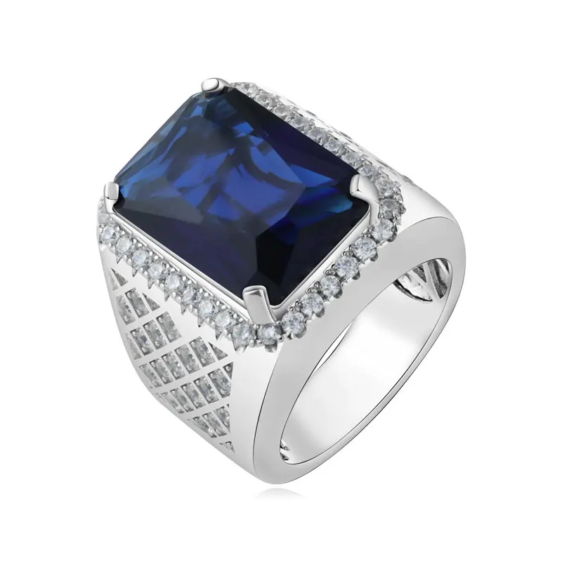 Keiyue Luxury Gemstone Turkish Rings 925 Men with Sapphires Zircon Silver Jewelry Wholesale