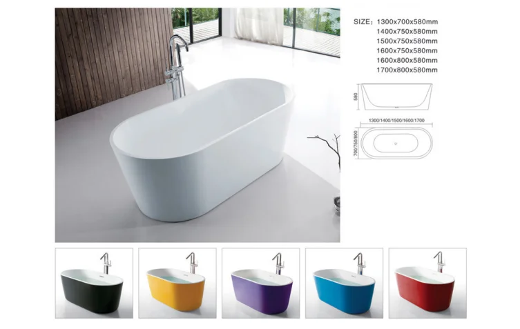 Multi Color Resin Stone Bathtub Free Standing Bath Tub Solid Surface Acrylic Stone Bath Tub