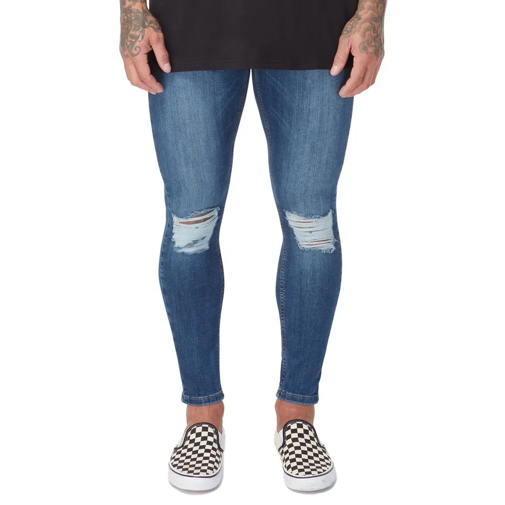 Royal wolf spray on super stretch skinny jeans men blank denim spray on jeans slim fit pants man