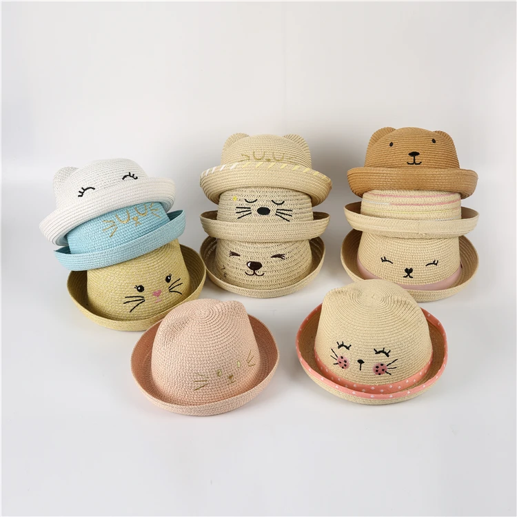Зонт от солнца пляжная соломенная шляпа с узкими Полями Фетровая шляпка шерстяная кошка eares соломенная шляпа с рисунком медведя из мультфильма сомбреро соломенная шляпа Панама