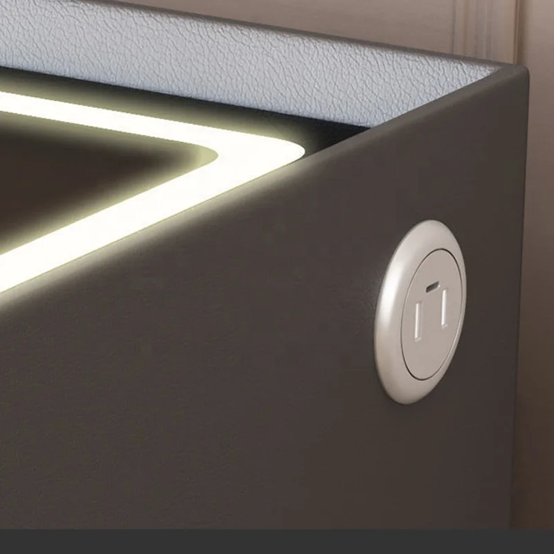 Luxury Home Wood USB Nightstand Minimalist Smart Furniture LED Bedside Table With Wireless Charging