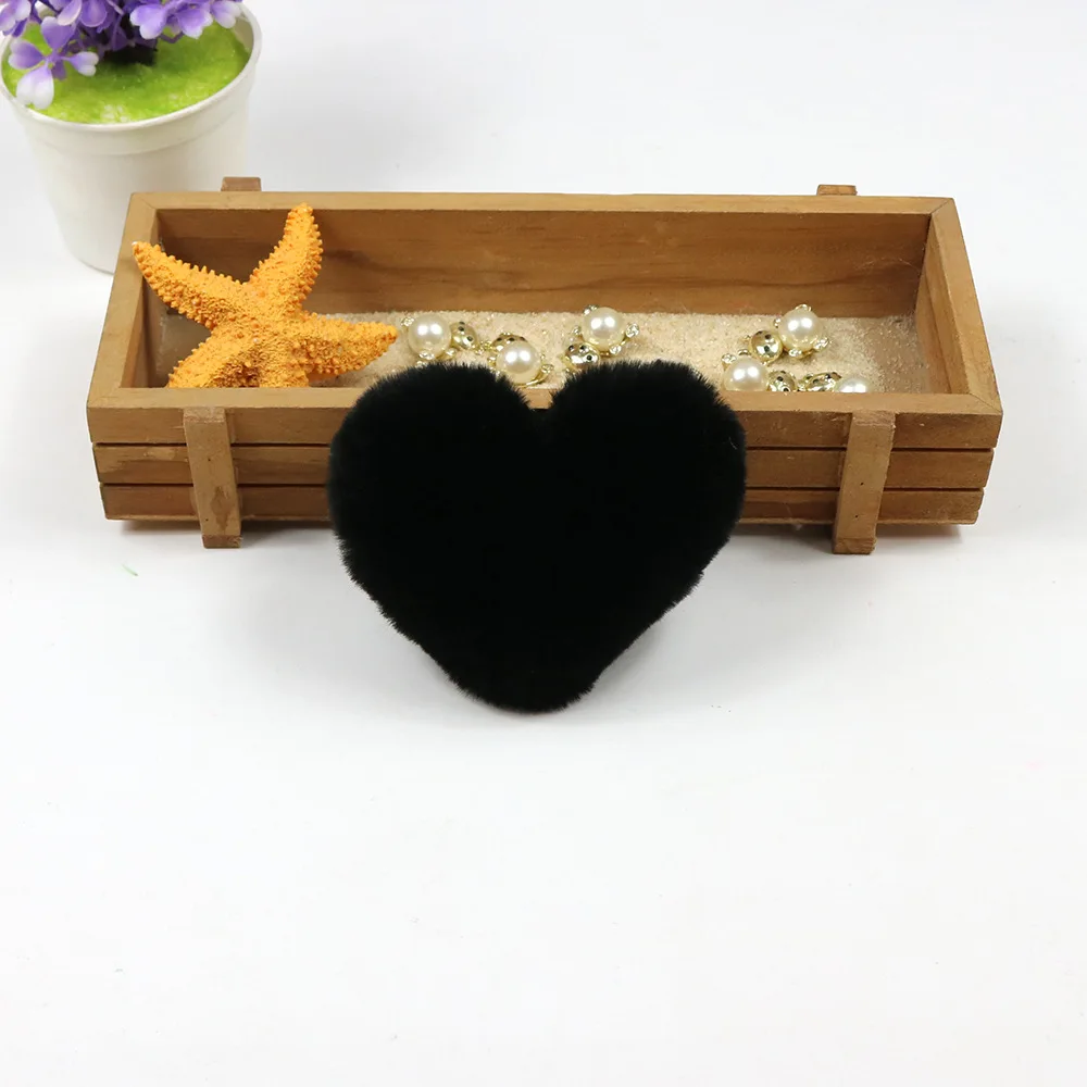Heart Wholesale Imitation Fake Fox Animal Fur Pom Pom Ball Keychains Faux Fur Ball K With pin Snap Button