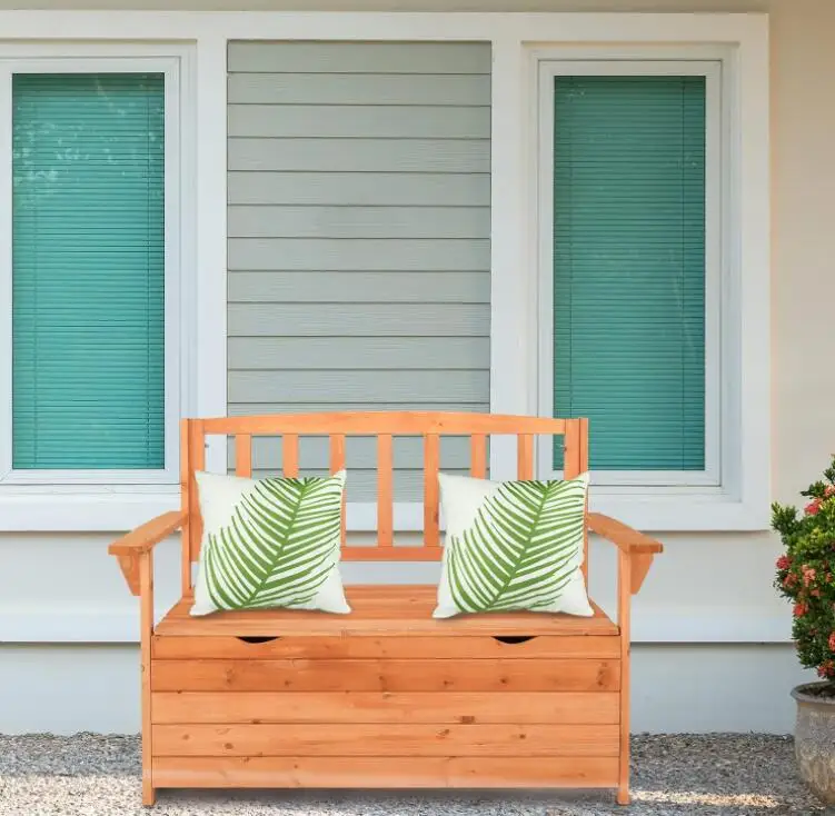 Outdoor Solid Wood Garden Bench Slatted Design Natural Wood Garden Bench