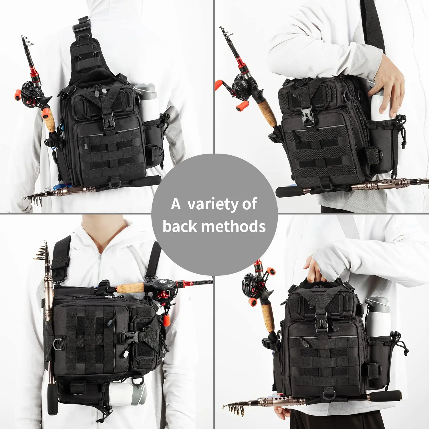 Multifunctional Lightweight Rod Tackle Storage Bag Tactical Fishing Tackle Sling Pack Fishing Fisherman Bag for Fishing Hunting