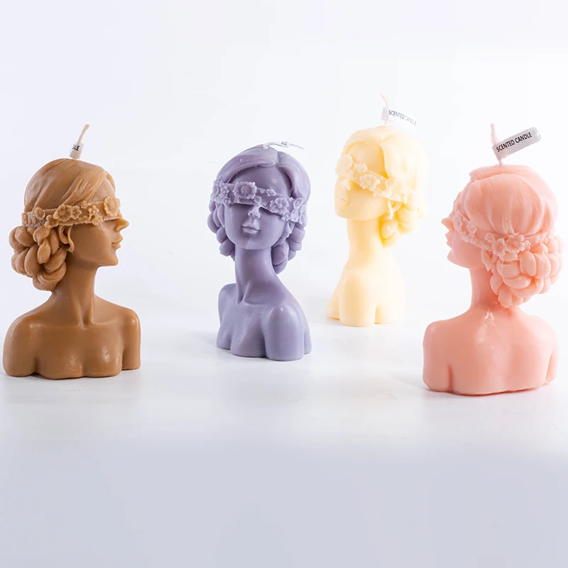 Elegant Blindfolded Lady Soy Wax Candle Closed Eyes Flower Girl Half Body Kerze Aromatherapy Candle/Candels For Home Decorative