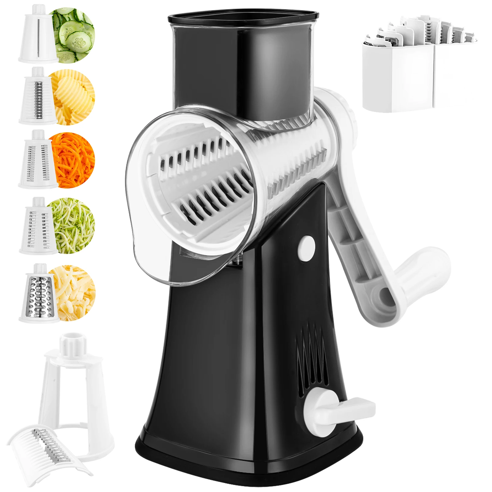Rotary Drum Grater With 3 Stainless Steel Blades Tabletop Drum Grater Set Vegetable Fruit Rotary Cheese Grater With Container