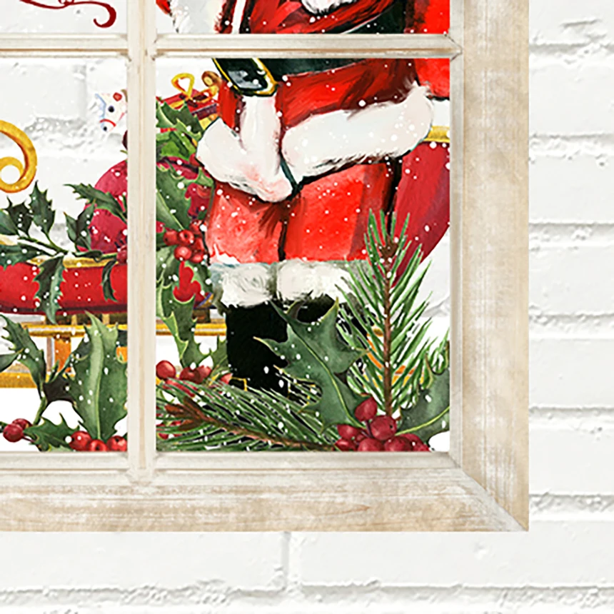 Новый продукт художественная оригинальная печать ПВХ деревянная стена искусство подарок Санты с санями рождественские украшения для стен