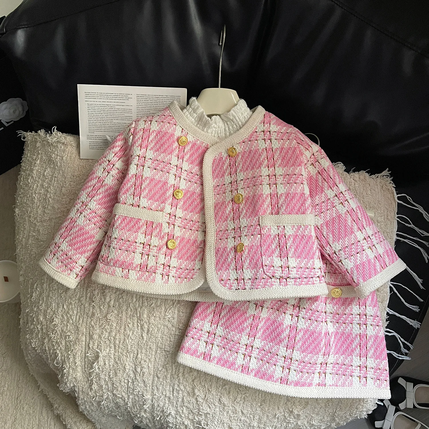 Autumn and winter new college-style children clothing Western-style thickened quilted two-piece set small fragrance suit