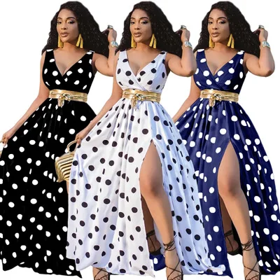 MINMIN 2021 Sundress Summer Women Causal Polka Dot Sleeveless High Pleated elastic waist V-Neck Beach Dress Vestidos De Verano