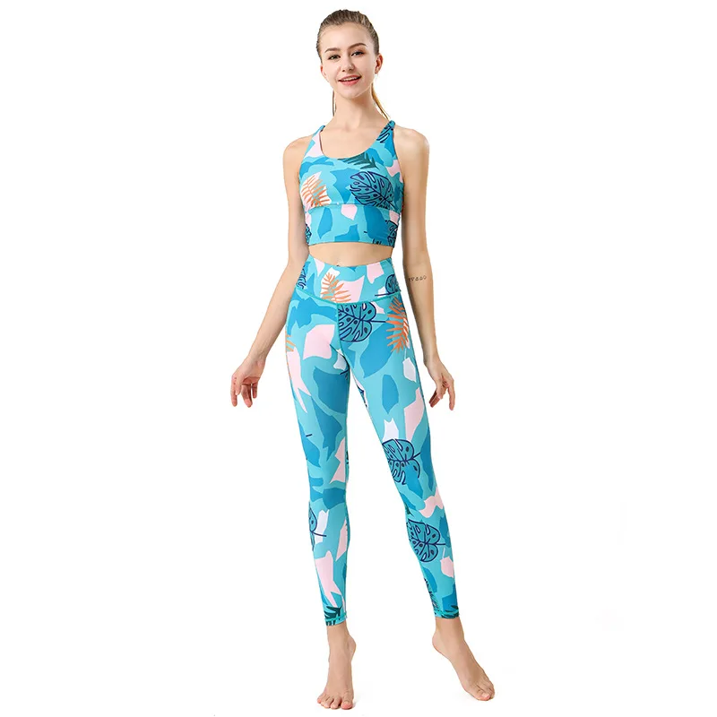 High quality yoga clothes set non see through sport wear sets digital printed seamless yoga suit