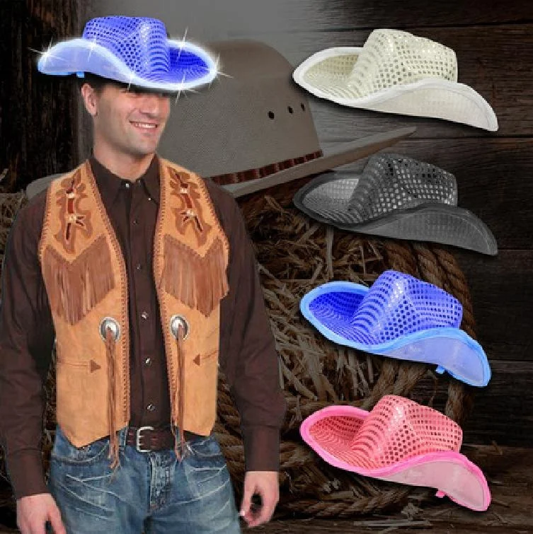 Custom Christmas Wetern Led Glow Neon Cowboy Flashing Light Up Many Color Hat Bulk For Kids Party Girl Hats