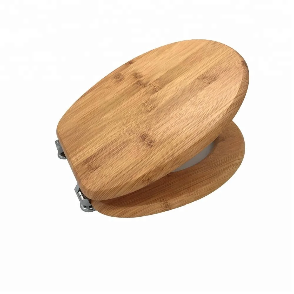 Bamboo Wooden Toilet Bowl Seats Cover With Metal Hinge