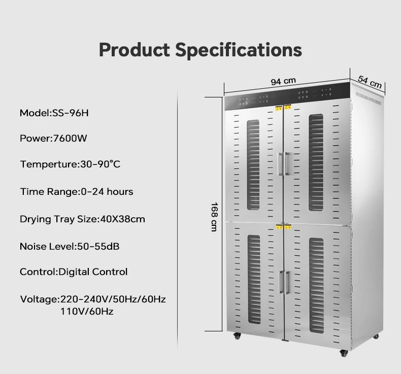 96 Trays Industrial Use Double Wall Stainless Steel Food Dryer Dehydrator Large Dehydrator