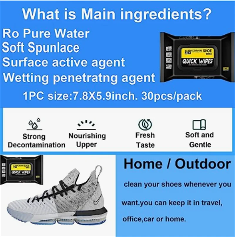 Wholesale High Quality sneaker 10pcs Per Pack Disposable Home use Stain Dust Remover shoe Cleansing Wet Wipes
