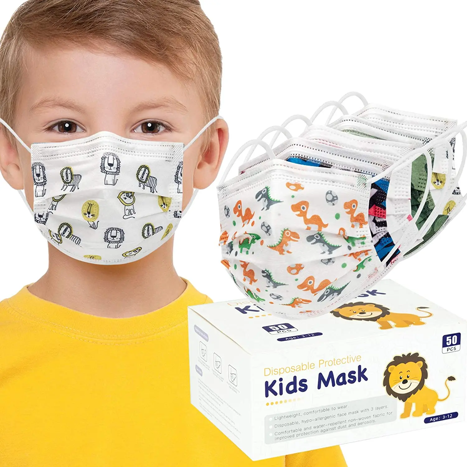 50 Pcs Per Box Face Mask 3 ply Animal Printing Breathable Face Mask Kids Disposable Non-woven Face Mask For Kids Cheap Price