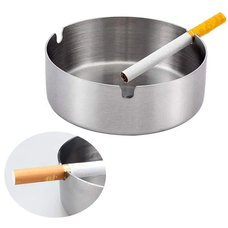 Easy To Clean Round Stainless Steel Cigarette Cigar Ashtray 4 Size Deluxe Customized  Logo Metal  Ashtrays For Outdoors And Home